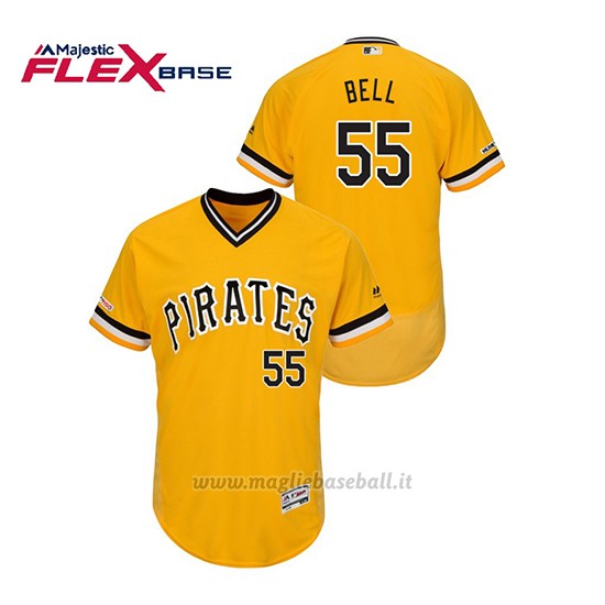 Maglia Baseball Uomo Pittsburgh Pirates Josh Bell 150th Aniversario Patch Autentico Flex Base Giallo